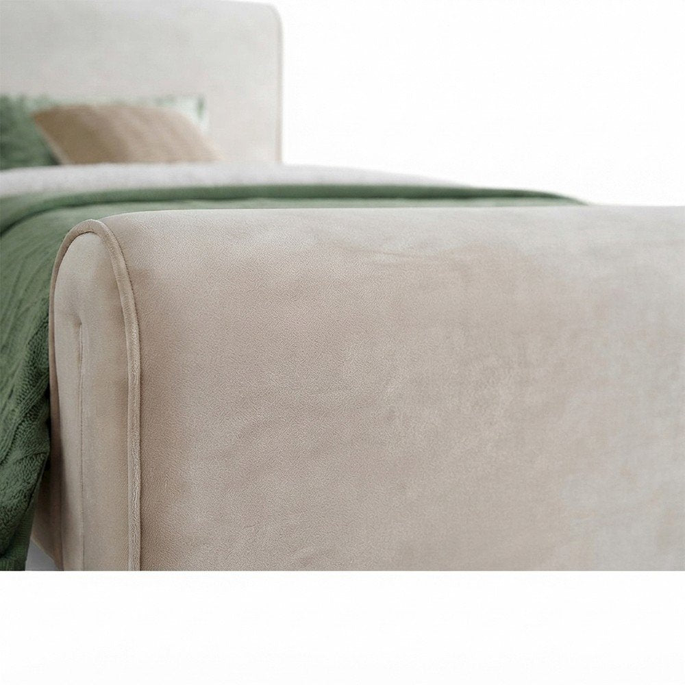 Sloan Velvet Upholstered Platform Bed with Panel Headboard, Cream Velvet, Twin