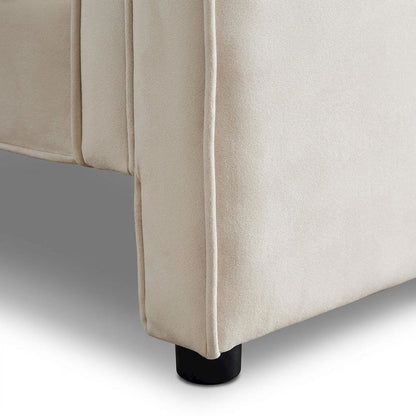 Sloan Velvet Upholstered Platform Bed with Panel Headboard, Cream Velvet, Twin