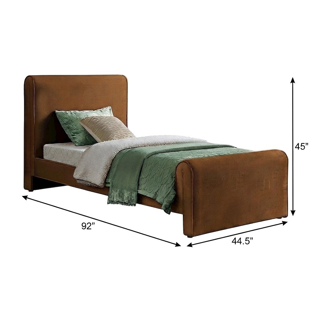 Sloan Velvet Upholstered Platform Bed with Panel Headboard, Saddle Velvet, Twin