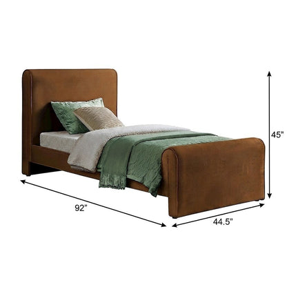 Sloan Velvet Upholstered Platform Bed with Panel Headboard, Saddle Velvet, Twin