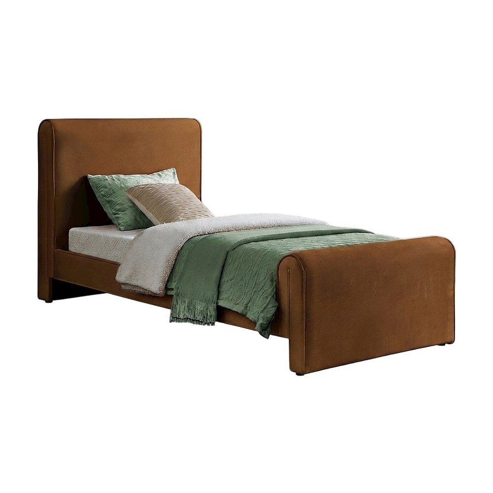 Sloan Velvet Upholstered Platform Bed with Panel Headboard, Saddle Velvet, Twin