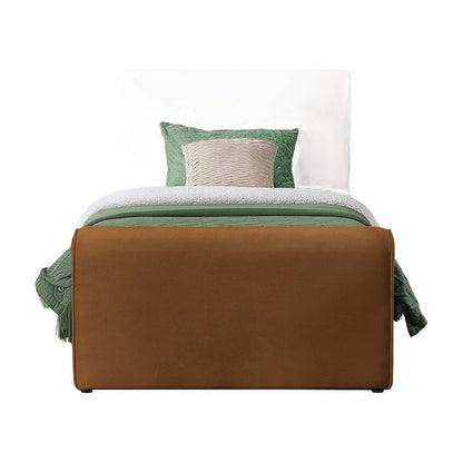 Sloan Velvet Upholstered Platform Bed with Panel Headboard, Saddle Velvet, Twin
