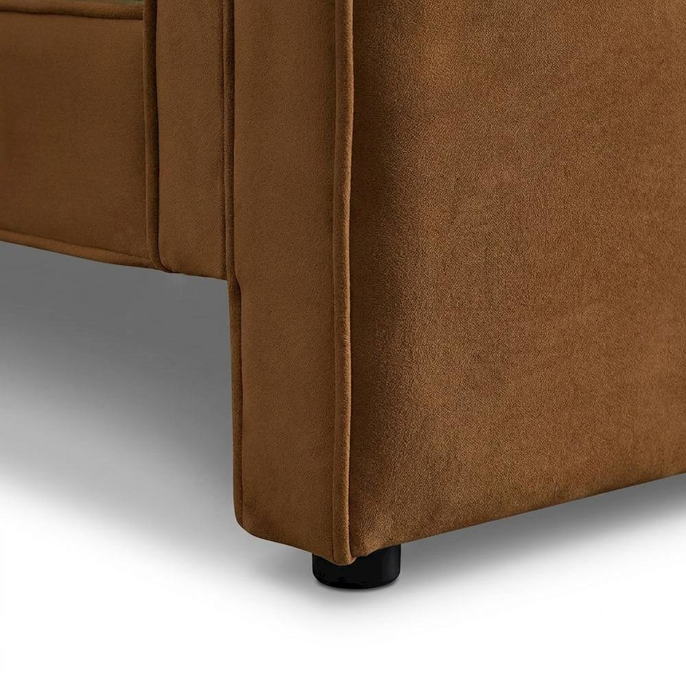 Sloan Velvet Upholstered Platform Bed with Panel Headboard, Saddle Velvet, Twin