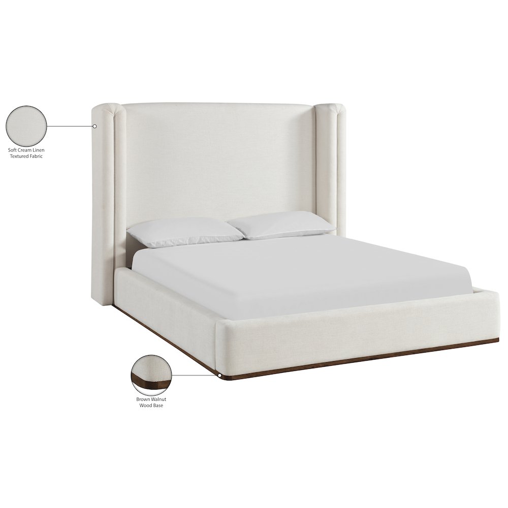 Solange Cream Linen Textured Fabric Upholstered Queen Bed