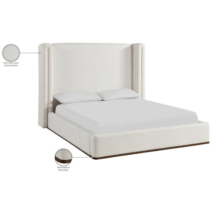 Solange Cream Linen Textured Fabric Upholstered Queen Bed