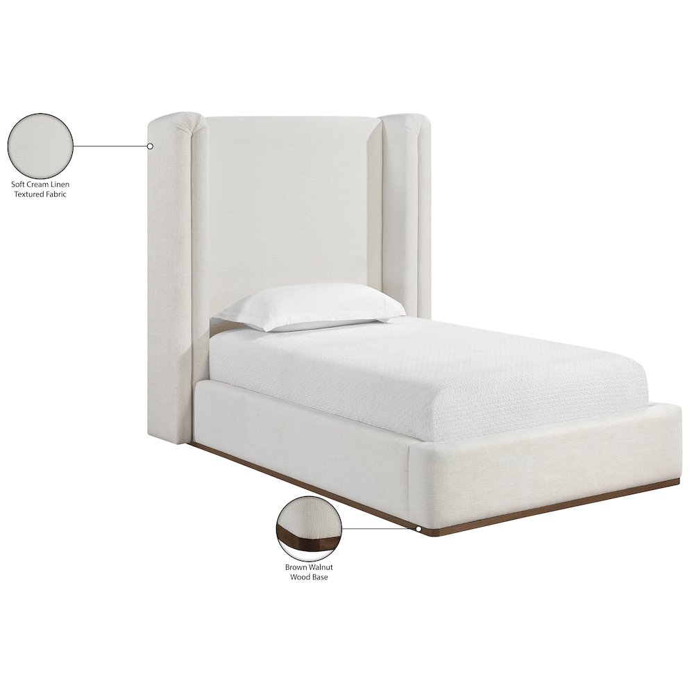 Solange Cream Linen Textured Fabric Upholstered Twin Bed