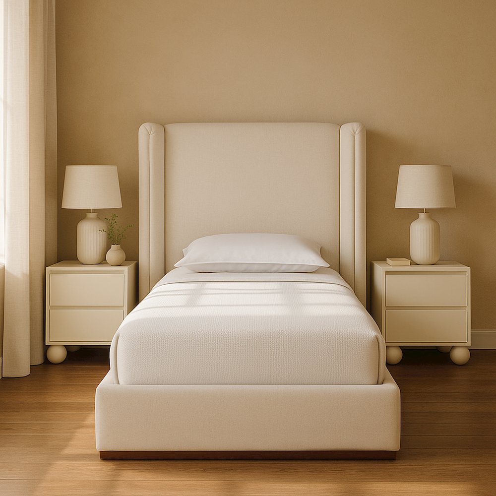 Solange Cream Linen Textured Fabric Upholstered Twin Bed