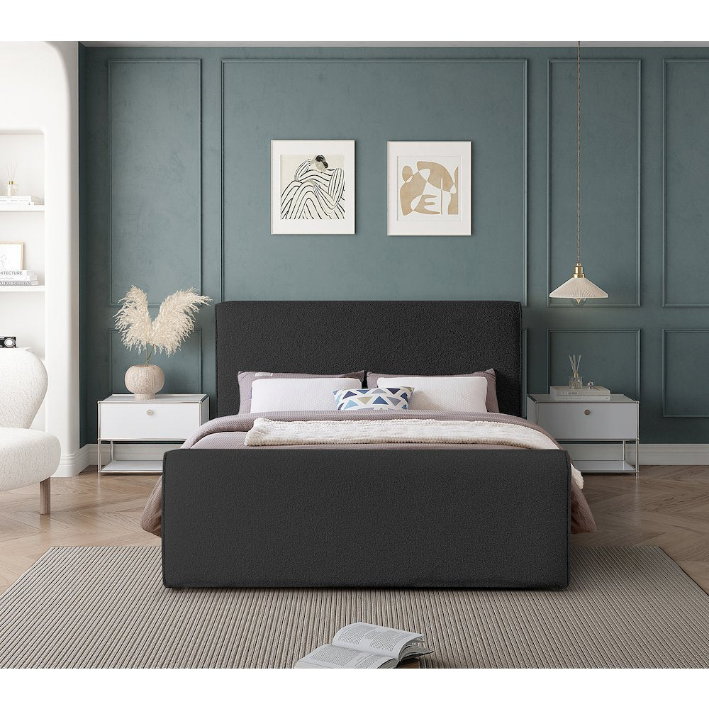 Stylus Black Boucle Fabric Queen Bed