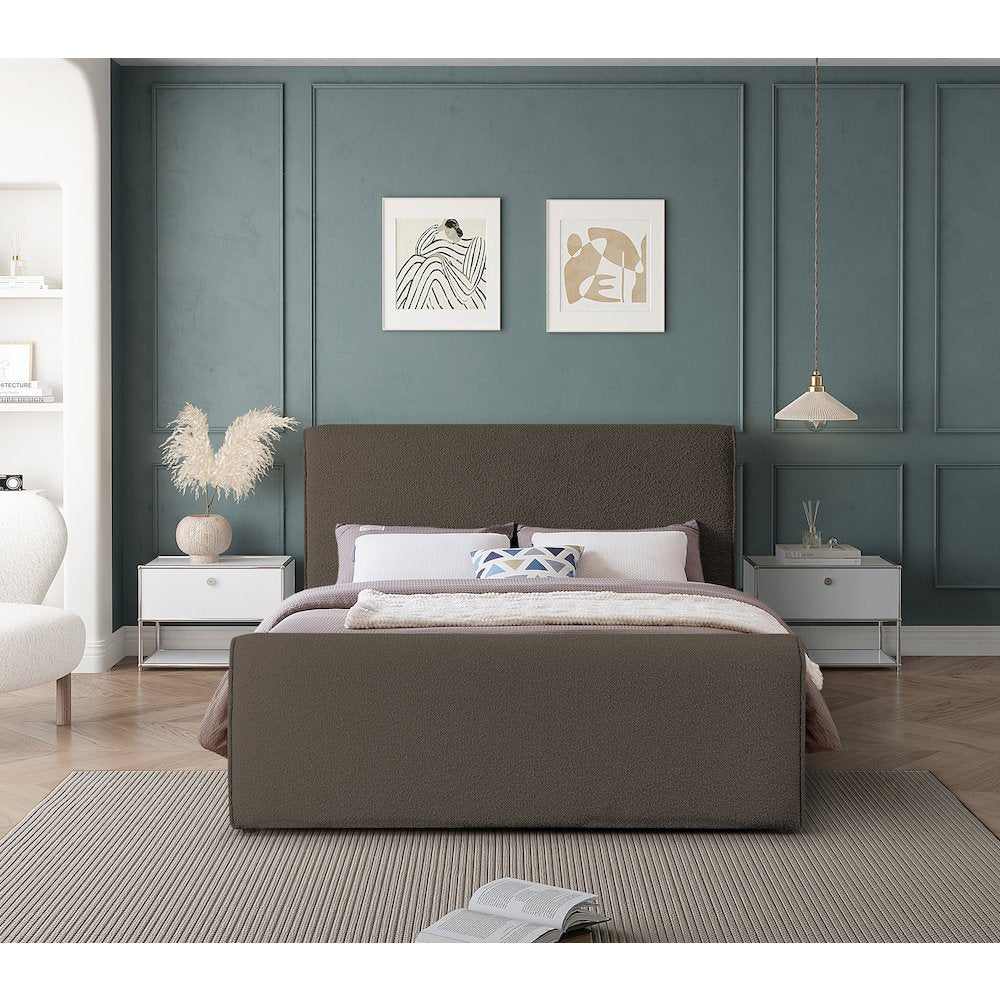 Stylus Brown Boucle Fabric Queen Bed
