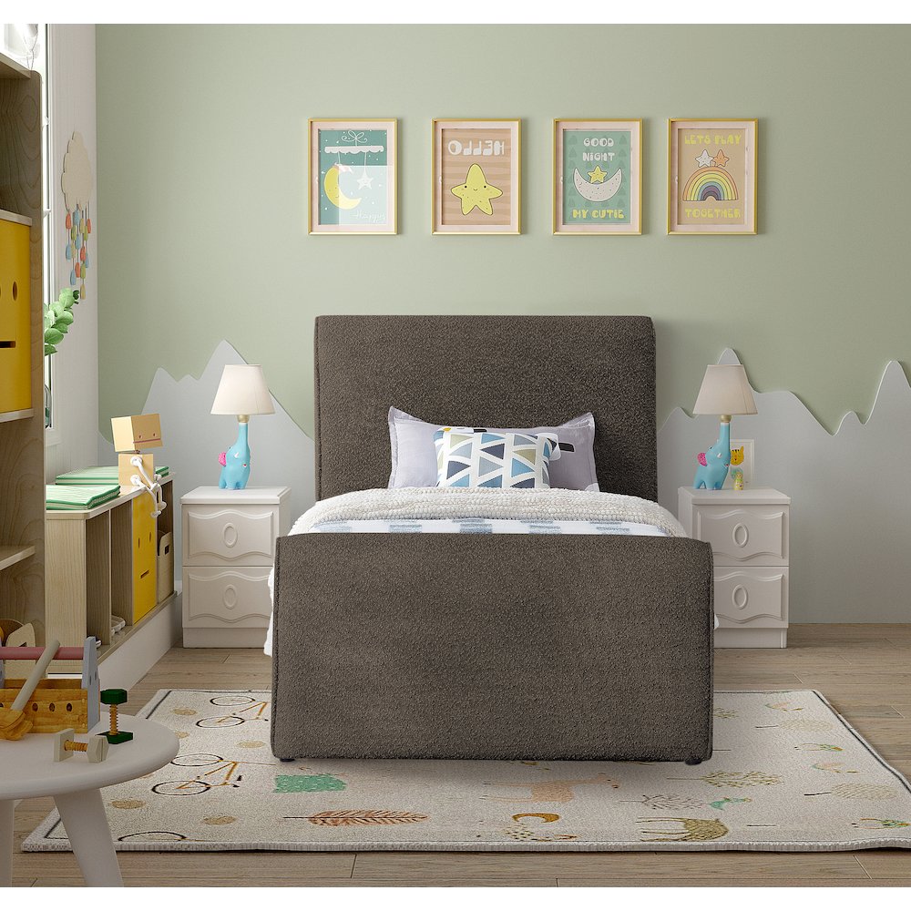 Stylus Brown Boucle Fabric Twin Bed