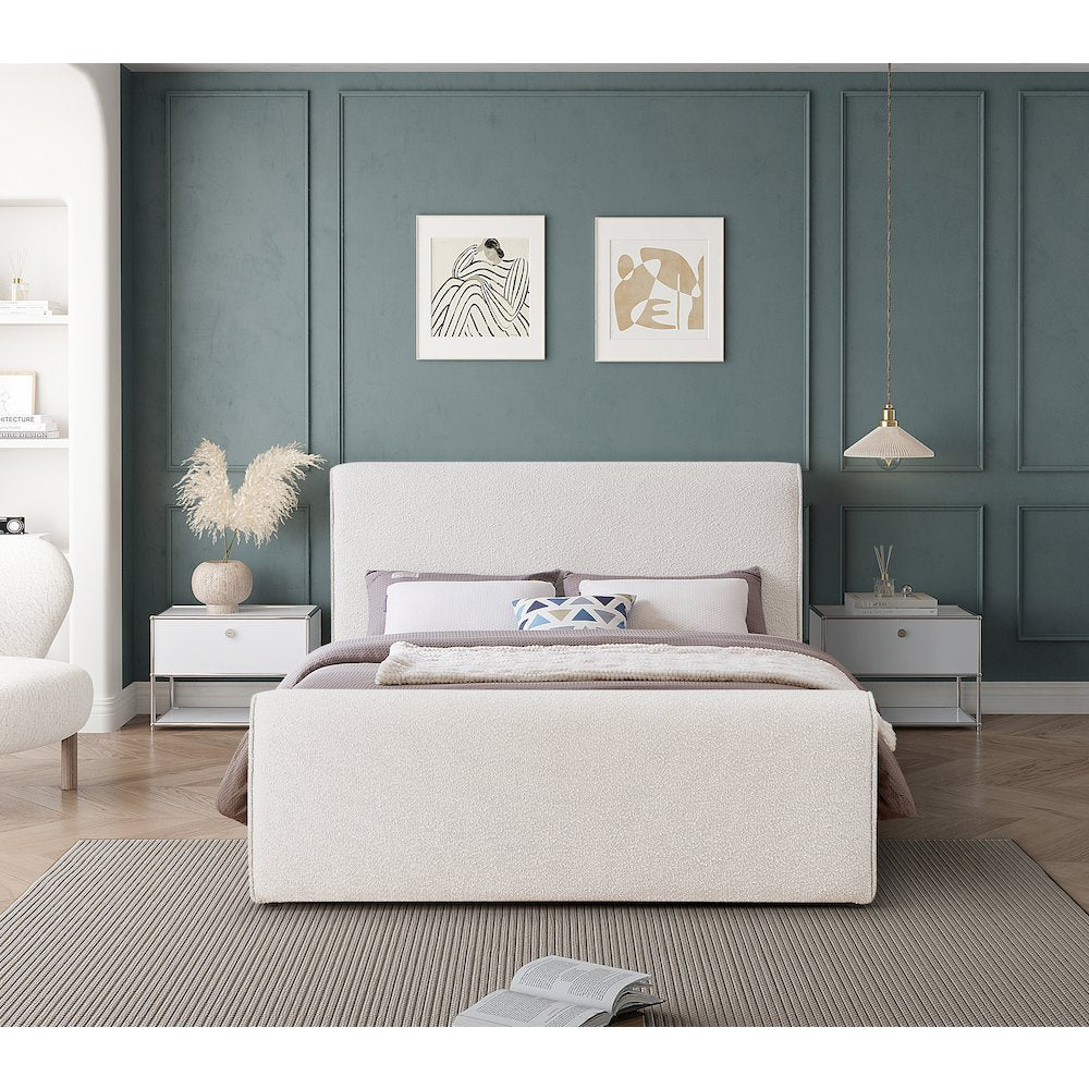Stylus Cream Boucle Fabric Queen Bed