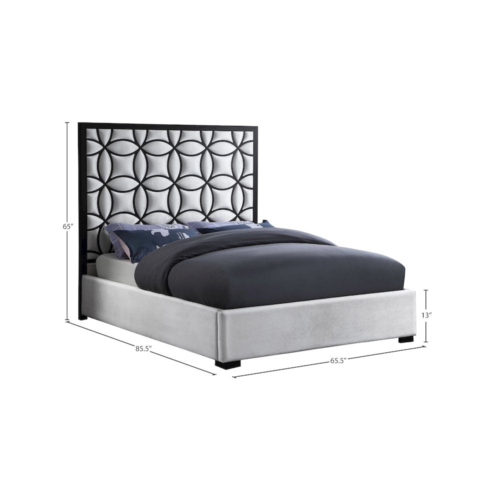 Taj White Velvet Queen Bed