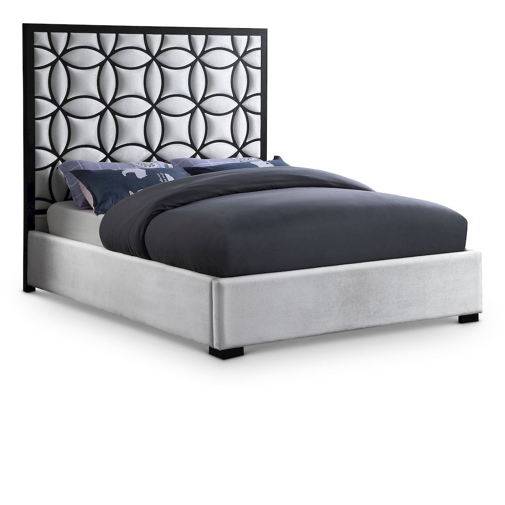 Taj White Velvet Queen Bed