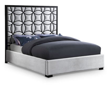 Taj White Velvet Queen Bed