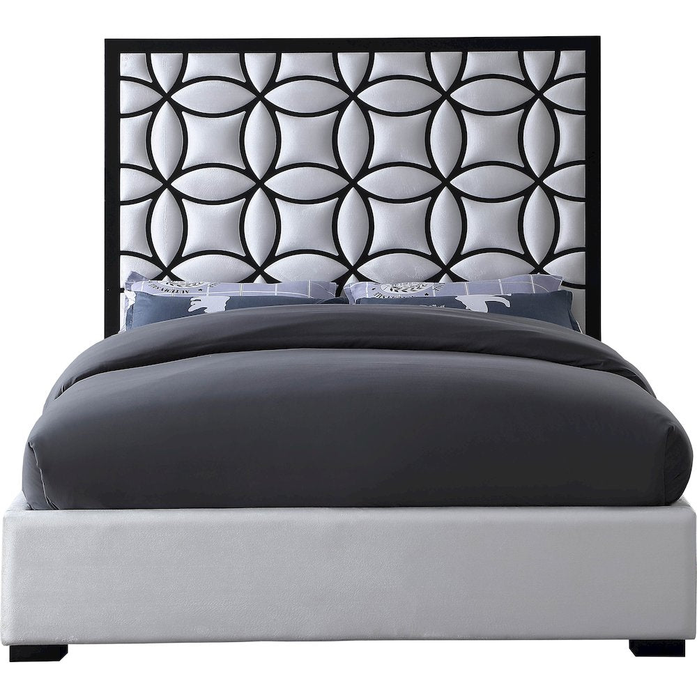 Taj White Velvet Queen Bed
