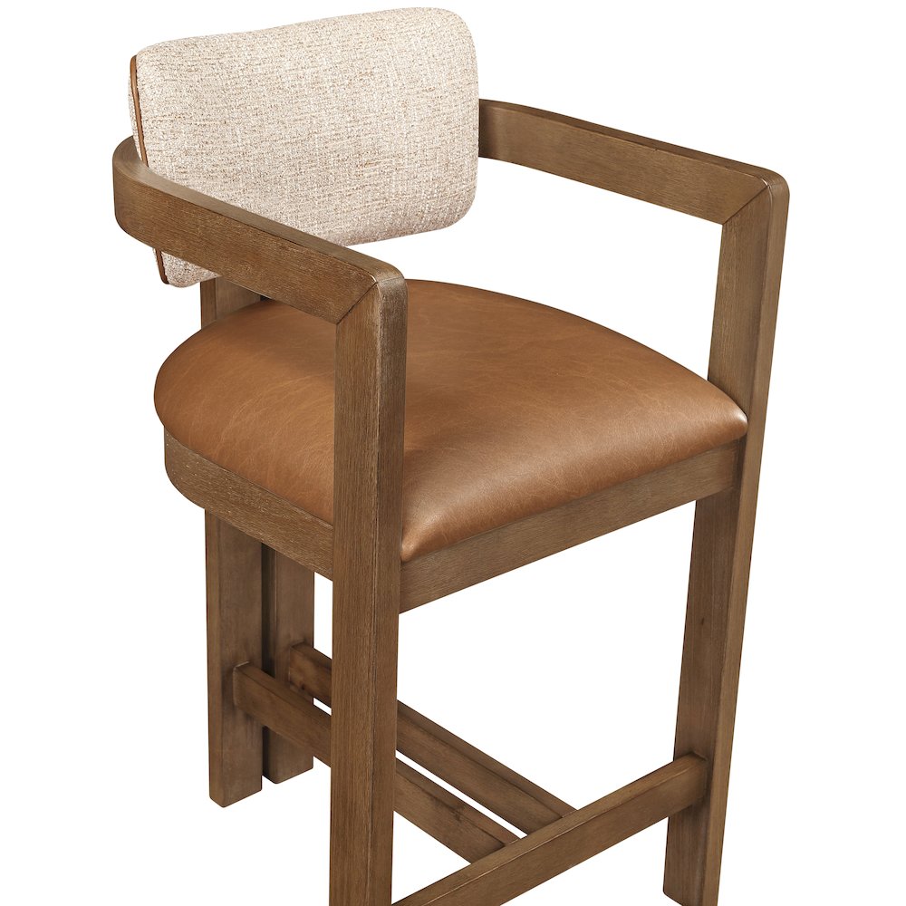 Ravina Cognac Vegan Leather and Linen Textured Fabric Upholstered Counter Stool