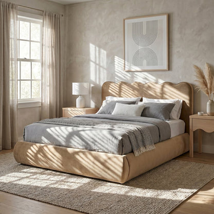 Tempo Beige Velvet Upholstered Full Bed