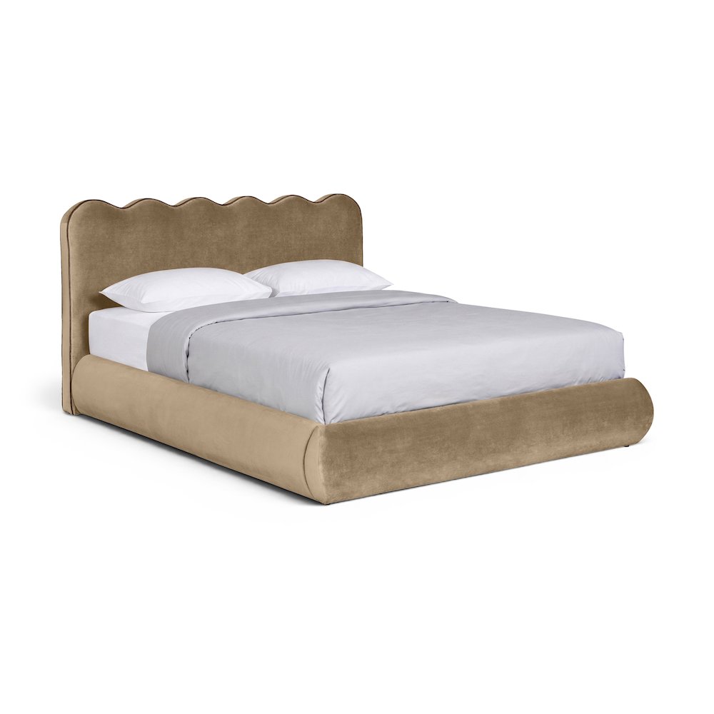 Tempo Beige Velvet Upholstered King Bed