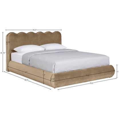Tempo Beige Velvet Upholstered Queen Bed