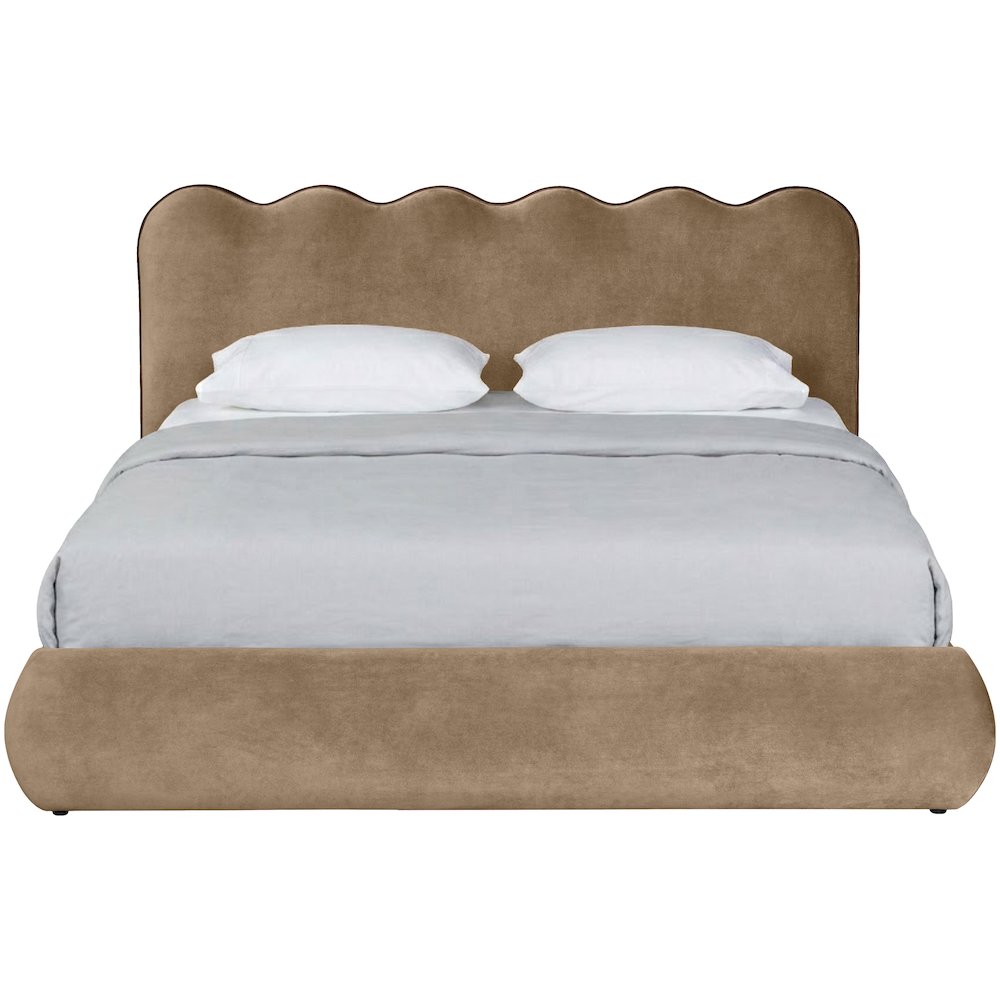 Tempo Beige Velvet Upholstered Queen Bed
