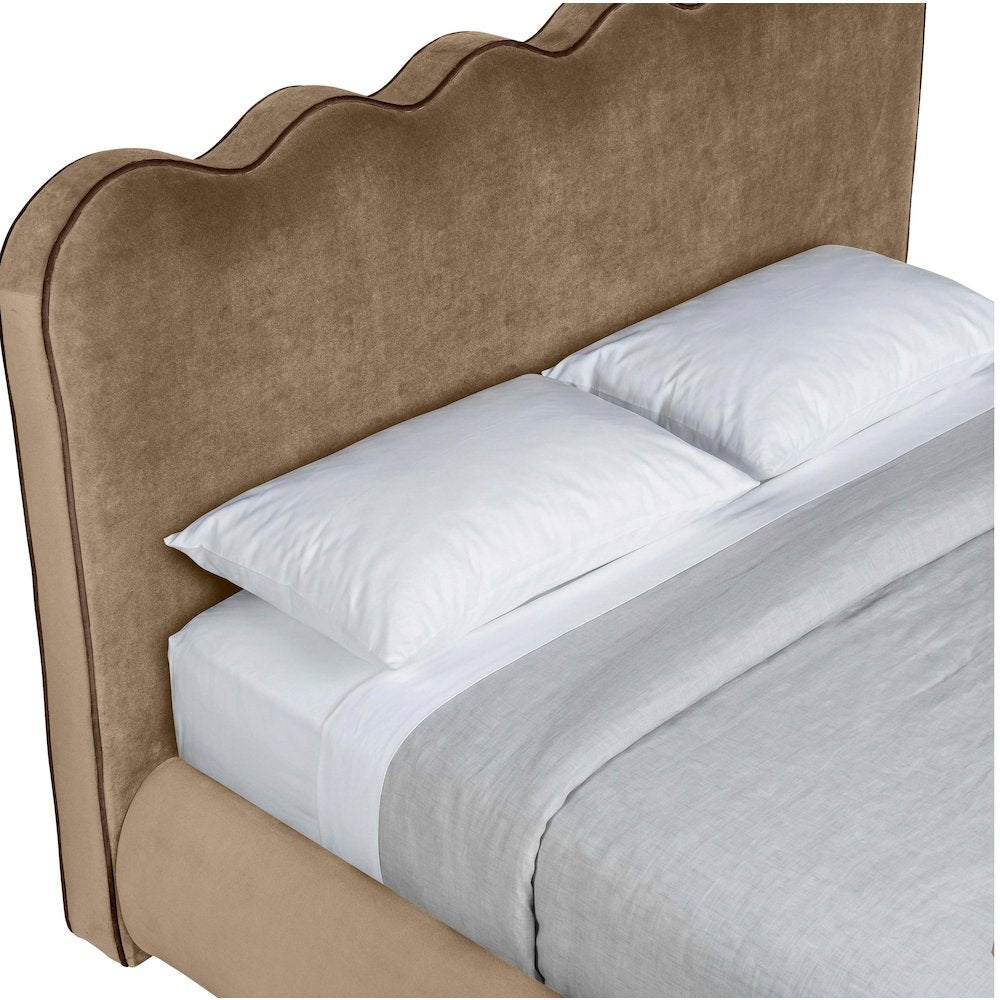 Tempo Beige Velvet Upholstered Queen Bed