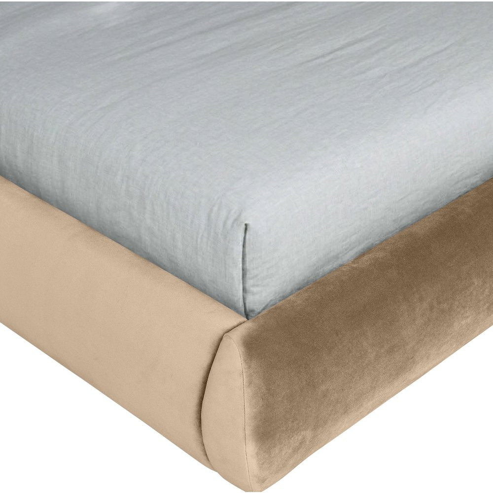 Tempo Beige Velvet Upholstered Queen Bed