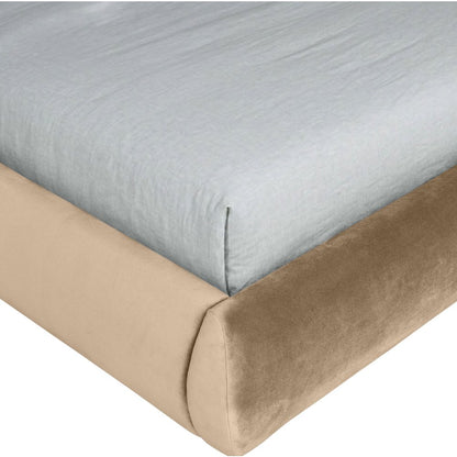 Tempo Beige Velvet Upholstered Queen Bed