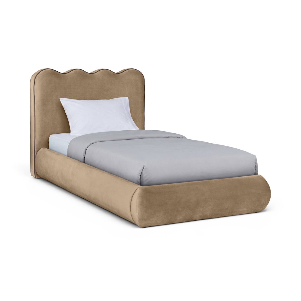 Tempo Beige Velvet Upholstered Twin Bed