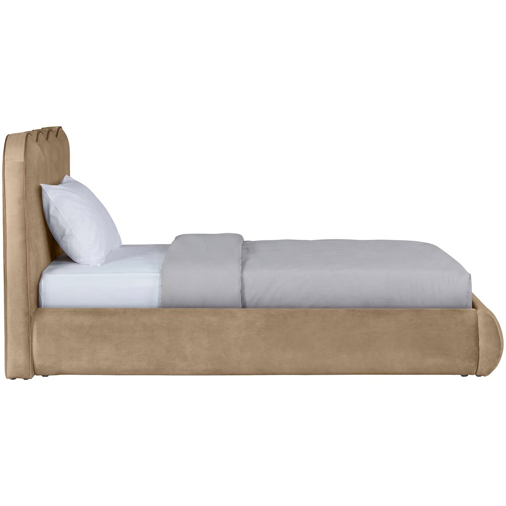 Tempo Beige Velvet Upholstered Twin Bed