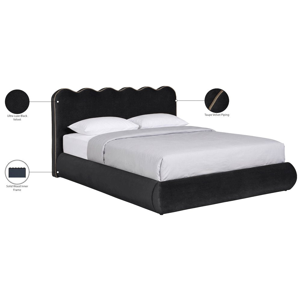 Tempo Black Velvet Upholstered Full Bed