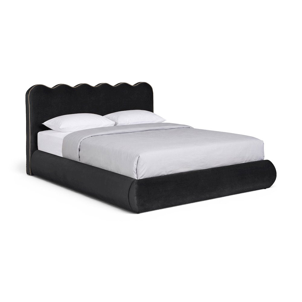 Tempo Black Velvet Upholstered Full Bed