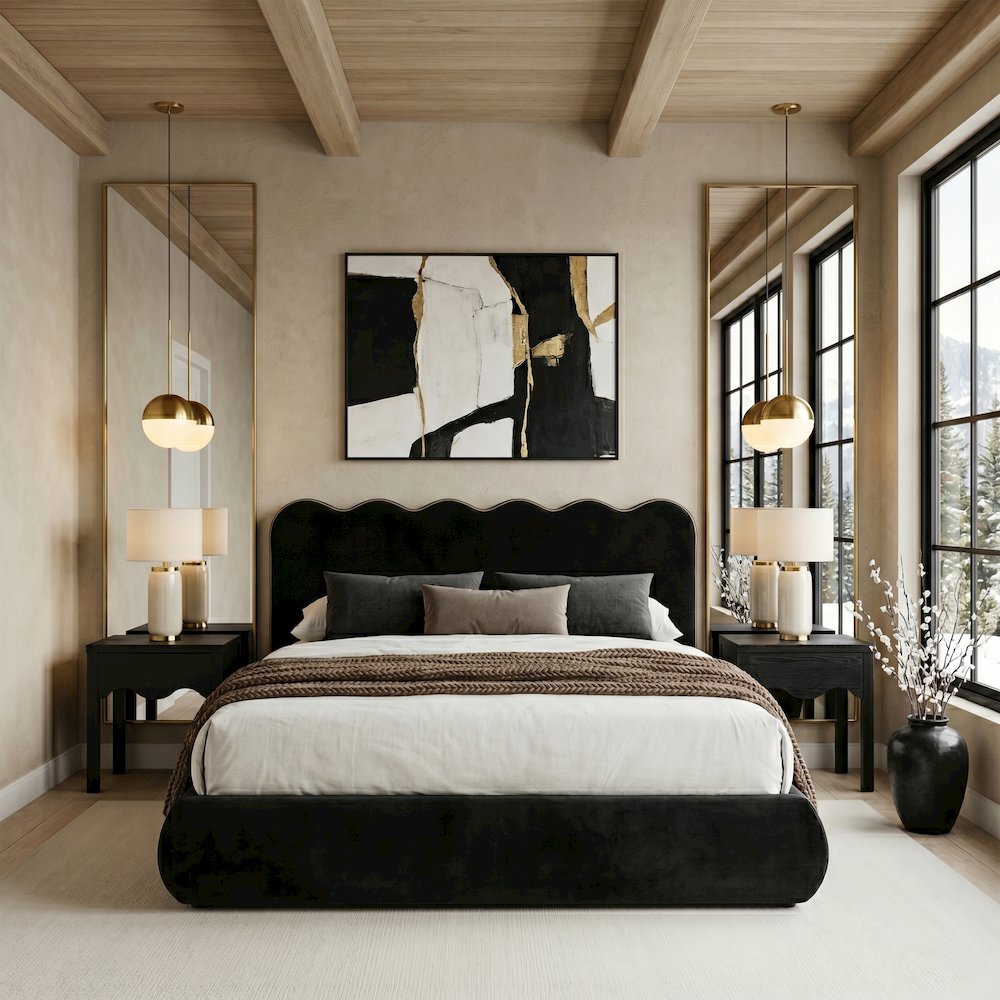 Tempo Black Velvet Upholstered King Bed