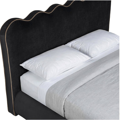 Tempo Black Velvet Upholstered Queen Bed