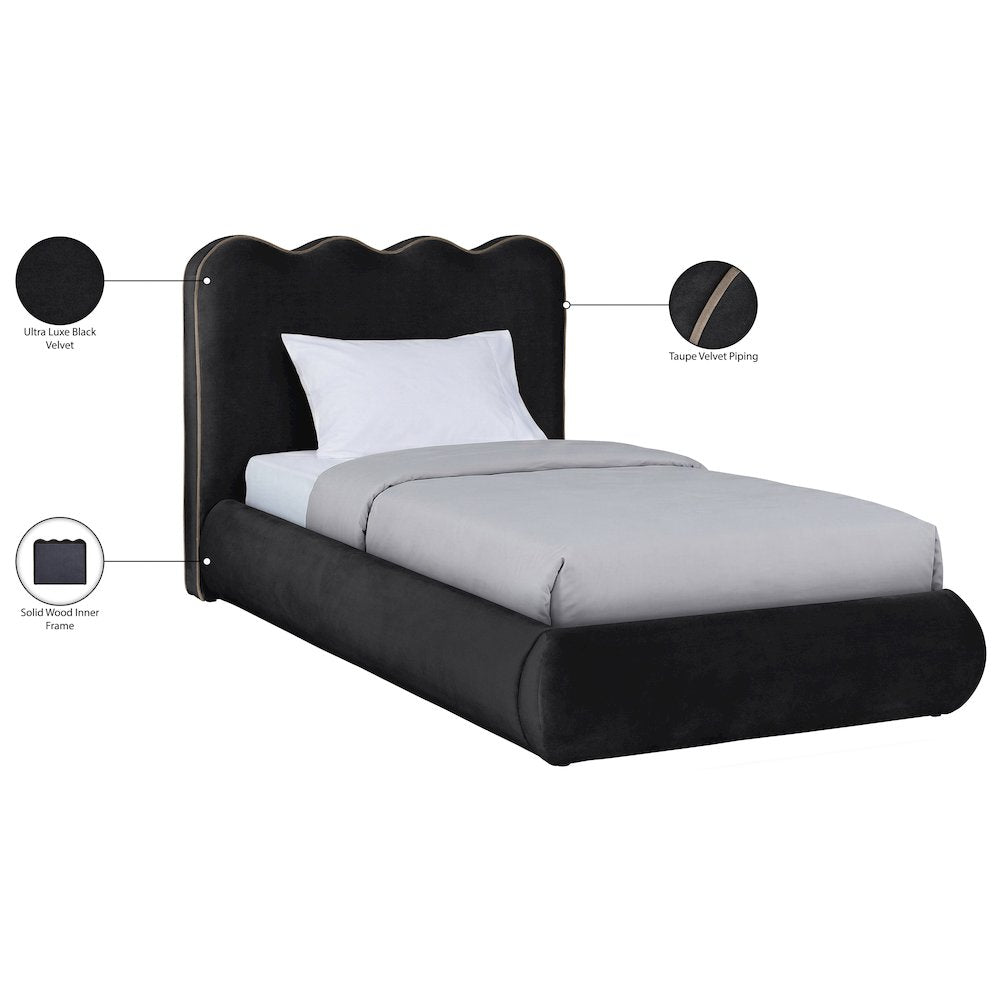 Tempo Black Velvet Upholstered Twin Bed
