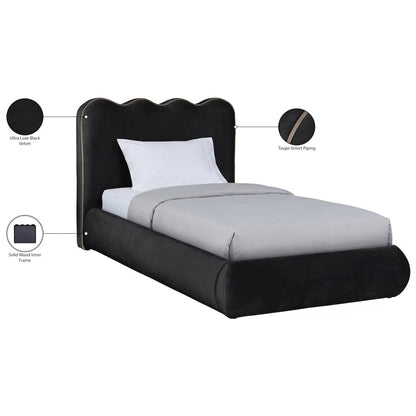Tempo Black Velvet Upholstered Twin Bed