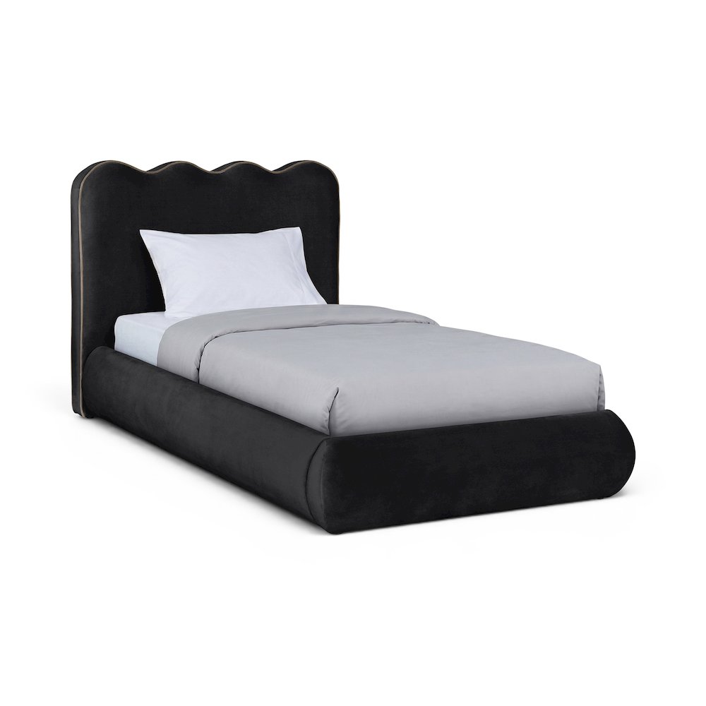 Tempo Black Velvet Upholstered Twin Bed