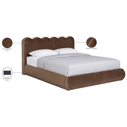 Tempo Brown Velvet Upholstered Queen Bed