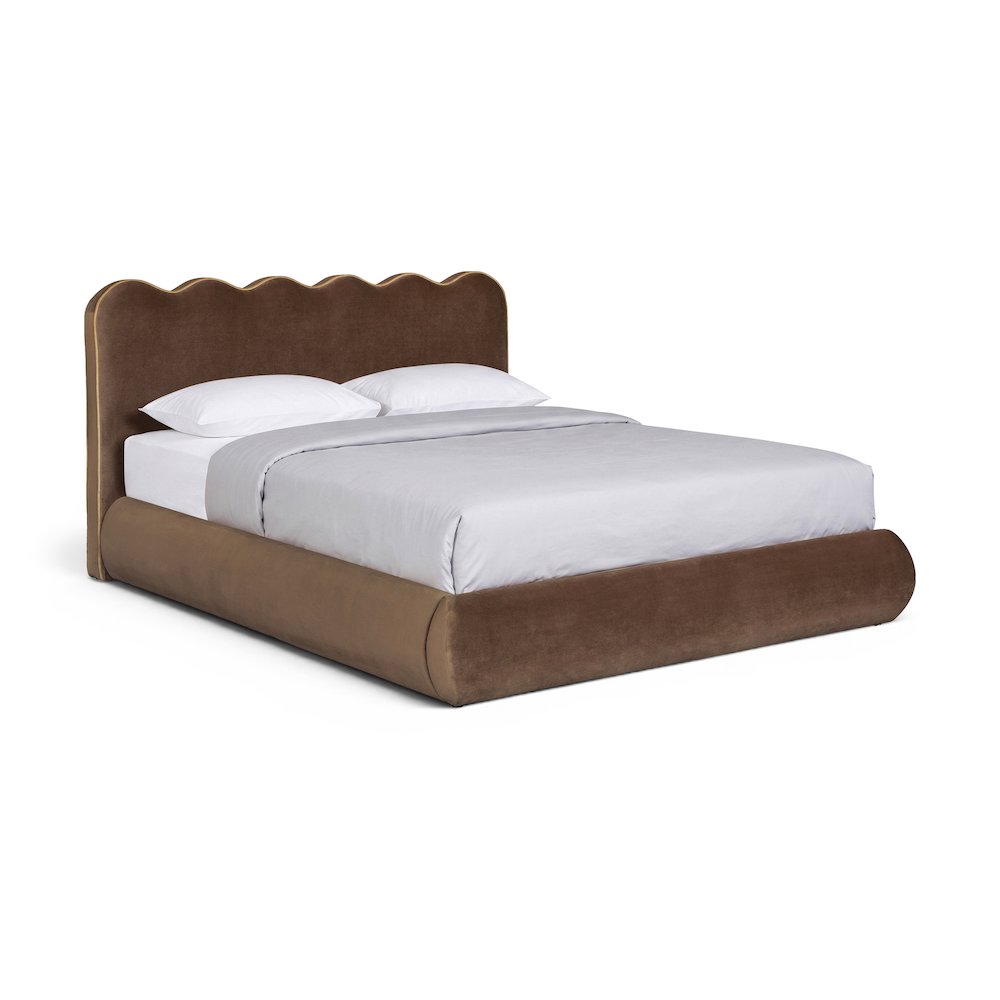 Tempo Brown Velvet Upholstered Queen Bed