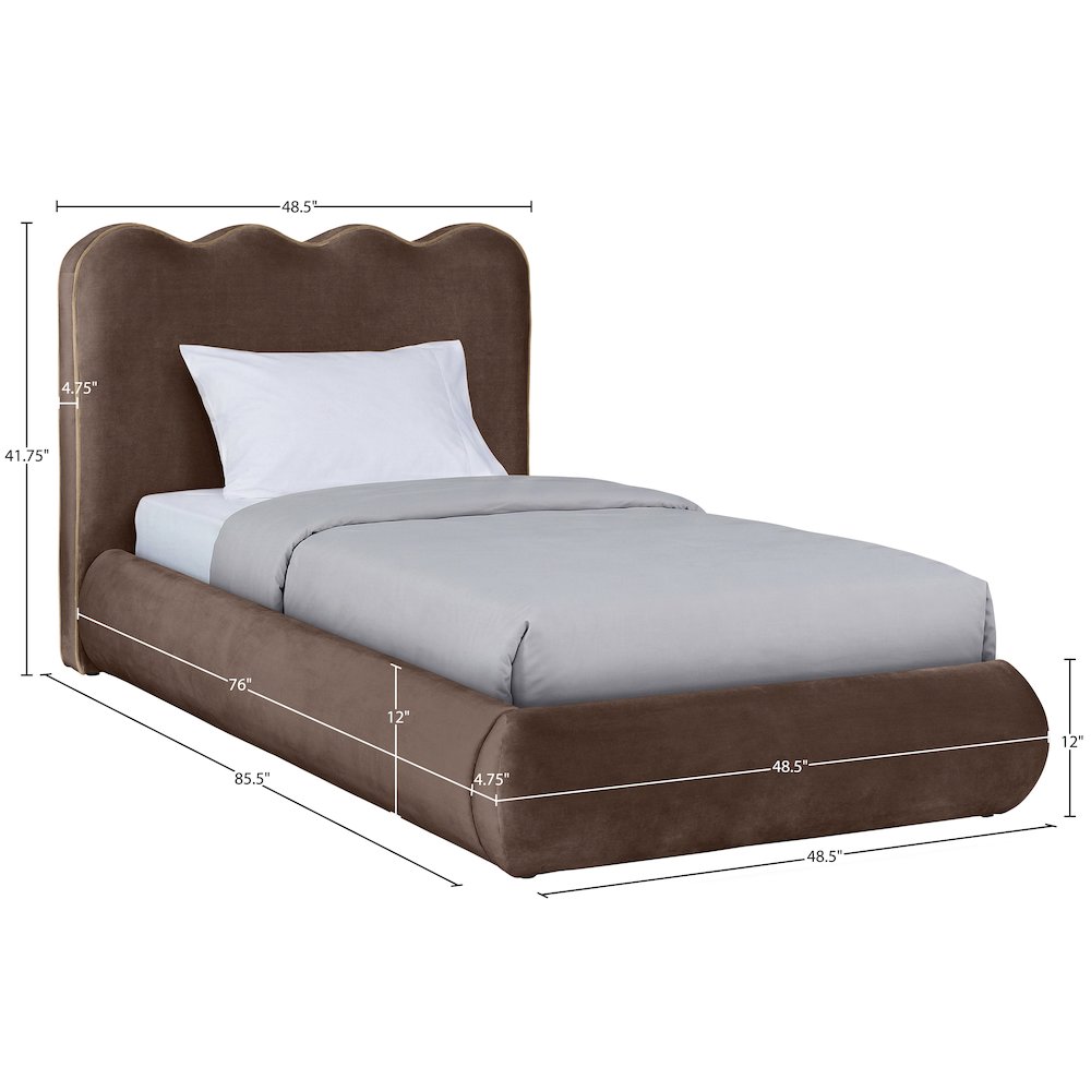 Tempo Brown Velvet Upholstered Twin Bed