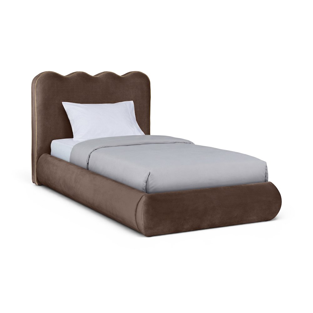 Tempo Brown Velvet Upholstered Twin Bed