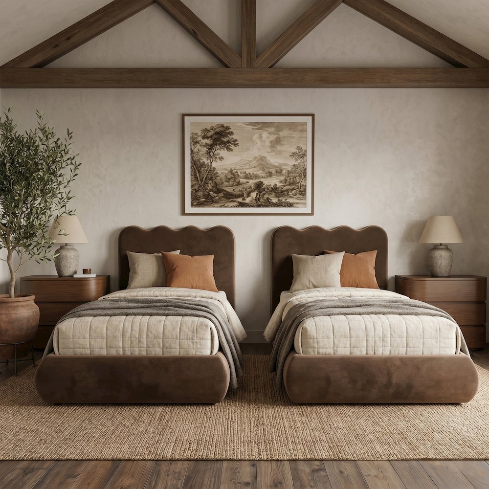 Tempo Brown Velvet Upholstered Twin Bed