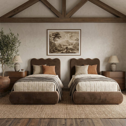 Tempo Brown Velvet Upholstered Twin Bed