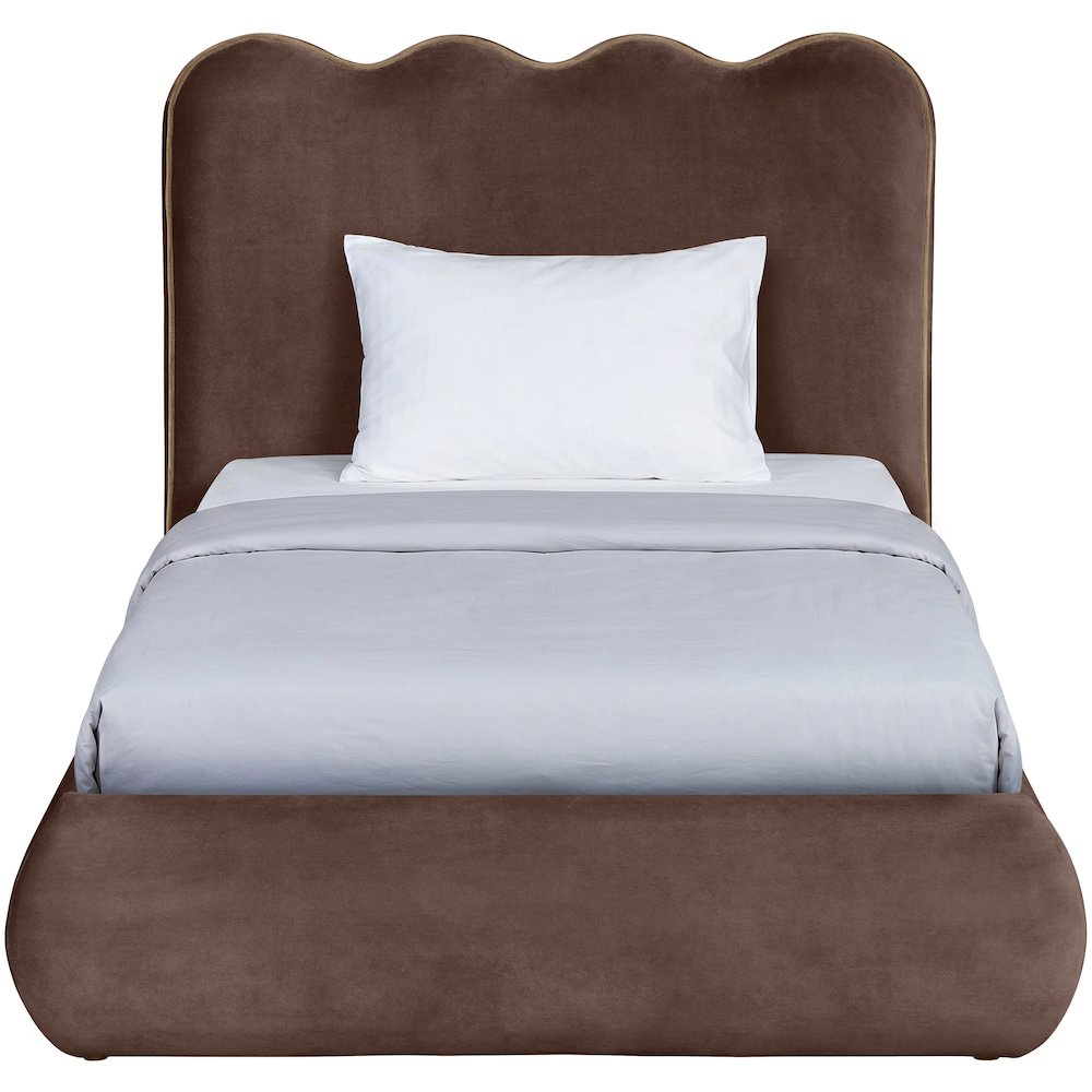 Tempo Brown Velvet Upholstered Twin Bed