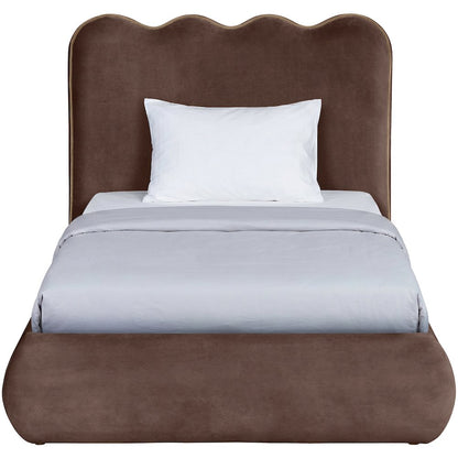 Tempo Brown Velvet Upholstered Twin Bed