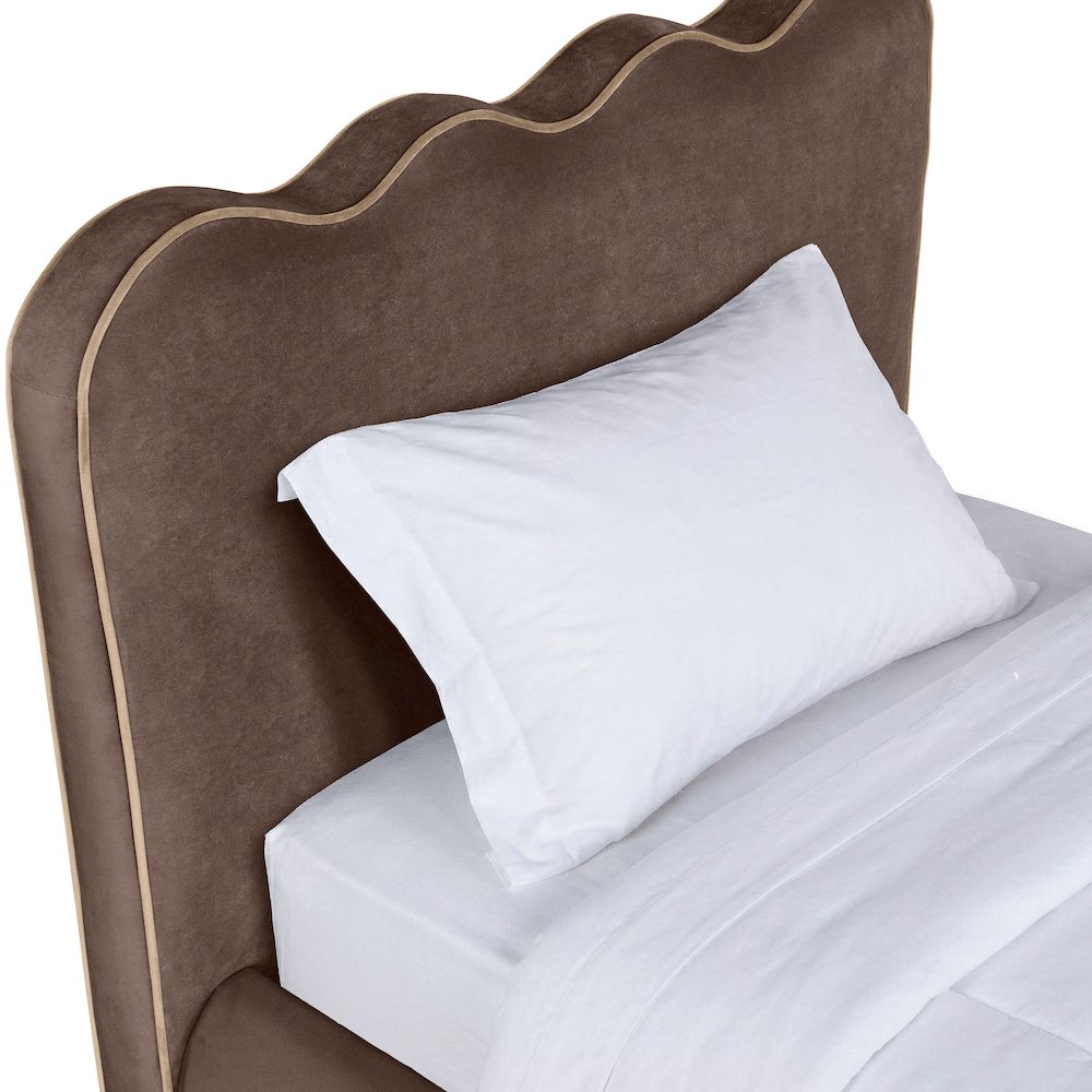 Tempo Brown Velvet Upholstered Twin Bed