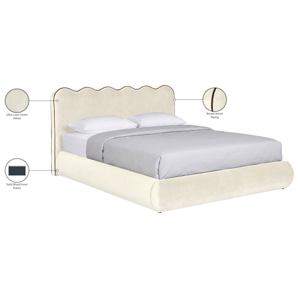 Tempo Cream Velvet Upholstered King Bed