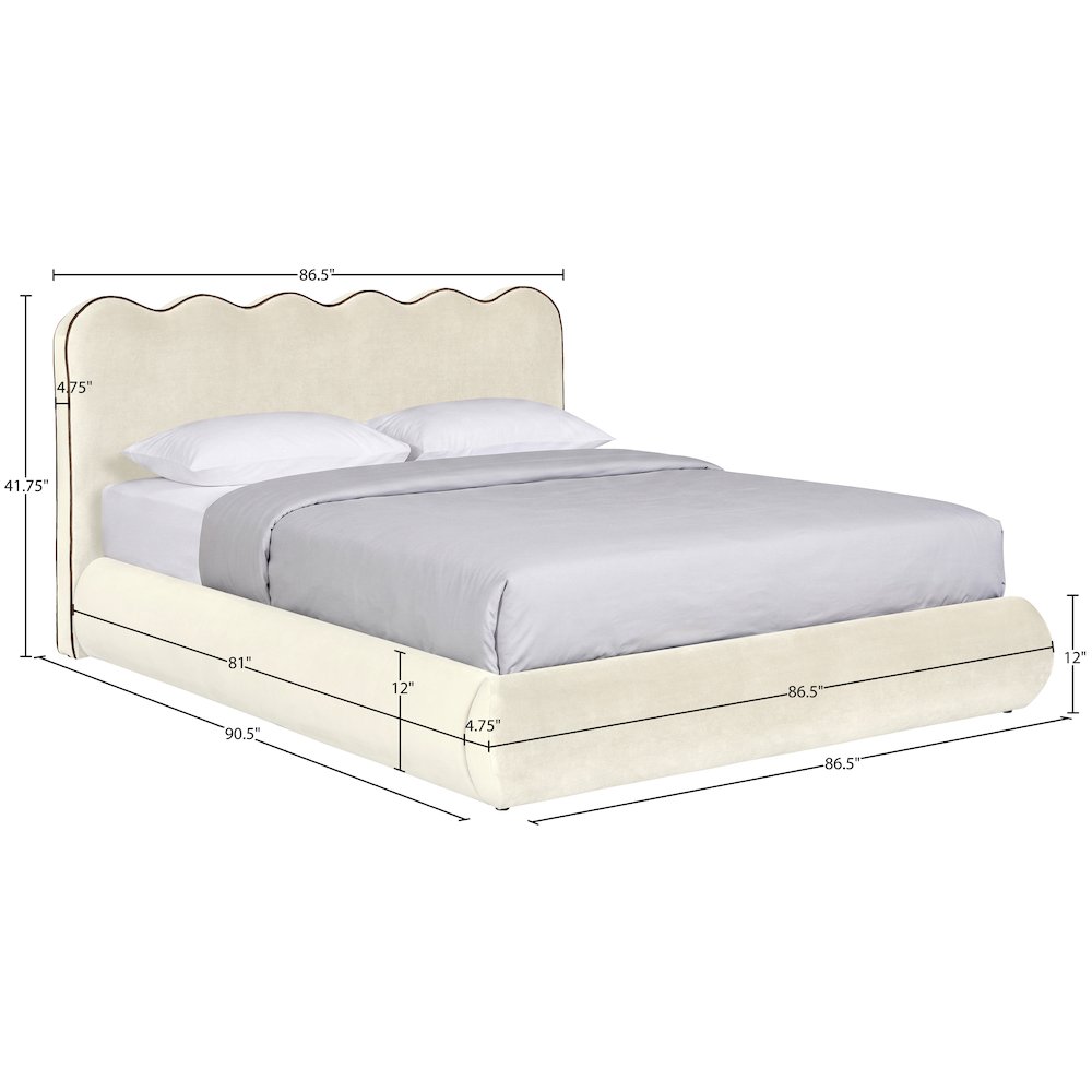 Tempo Cream Velvet Upholstered King Bed