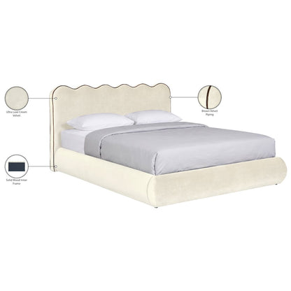 Tempo Cream Velvet Upholstered Queen Bed