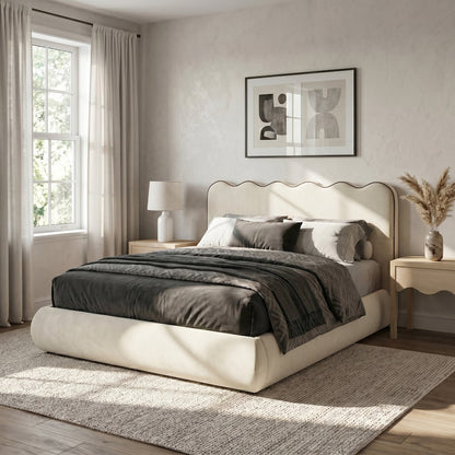 Tempo Cream Velvet Upholstered Queen Bed