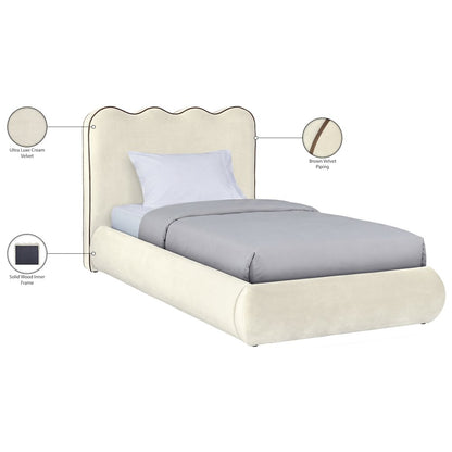 Tempo Cream Velvet Upholstered Twin Bed